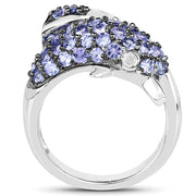 Bids.com 1.45 Carat Genuine Tanzanite and White Diamond .925 Sterling Silver Ring Rings White Smoke size 6.00,size 8.00,size 7.00,size 9.00