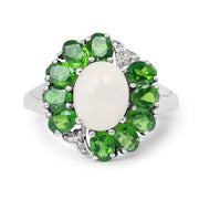 Bids.com 2.93 Carat Genuine Ethiopian Opal, Chrome Diopside & White Topaz .925 Sterling Silver Ring Rings White Smoke size 7.00,size 6.00,size 8.00,size 9.00,size 5.00,size 10.00