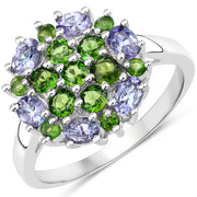 Bids.com 2.03 Carat Genuine Tanzanite and Chrome Diopside .925 Sterling Silver Ring Rings White Smoke size 8.00,size 9.00,size 5.00,size 6.00,size 7.00