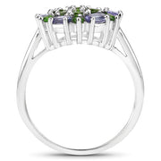 Bids.com 2.03 Carat Genuine Tanzanite and Chrome Diopside .925 Sterling Silver Ring Rings White Smoke size 8.00,size 9.00,size 5.00,size 6.00,size 7.00