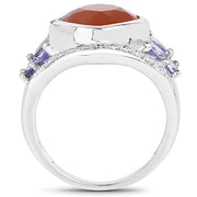Bids.com 4.67 Carat Genuine Peach Moonstone and Tanzanite .925 Sterling Silver Ring Rings White Smoke size 7.00,size 6.00,size 8.00,size 9.00