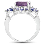 Bids.com 4.88 Carat Genuine Amethyst and Tanzanite .925 Sterling Silver Ring Rings White Smoke size 5.50,size 7.00,size 6.50,size 5.00,size 6.00,size 8.00,size 9.00