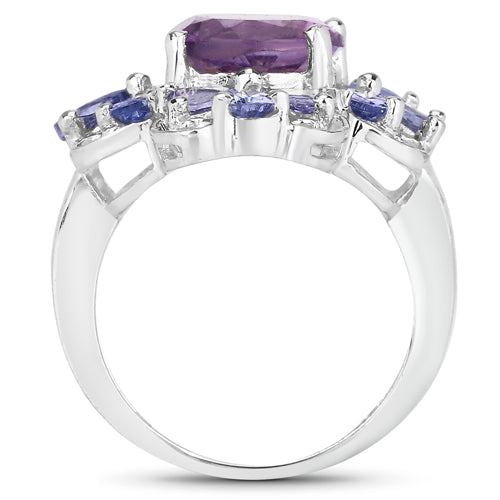 Bids.com 4.88 Carat Genuine Amethyst and Tanzanite .925 Sterling Silver Ring Rings White Smoke size 5.50,size 7.00,size 6.50,size 5.00,size 6.00,size 8.00,size 9.00