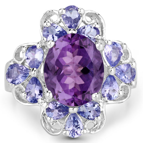 Bids.com 4.88 Carat Genuine Amethyst and Tanzanite .925 Sterling Silver Ring Rings White Smoke size 5.50,size 7.00,size 6.50,size 5.00,size 6.00,size 8.00,size 9.00