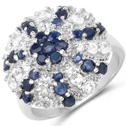 Bids.com 1.78 Carat Genuine Blue Sapphire & White Topaz .925 Sterling Silver Ring Rings White Smoke size 6.00,size 7.00,size 8.00,size 9.00,size 5.00,size 10.00