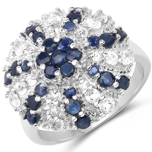 Bids.com 1.78 Carat Genuine Blue Sapphire & White Topaz .925 Sterling Silver Ring Rings White Smoke size 6.00,size 7.00,size 8.00,size 9.00,size 5.00,size 10.00