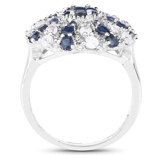 Bids.com 1.78 Carat Genuine Blue Sapphire & White Topaz .925 Sterling Silver Ring Rings White Smoke size 6.00,size 7.00,size 8.00,size 9.00,size 5.00,size 10.00