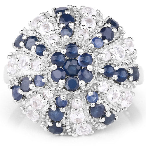 Bids.com 1.78 Carat Genuine Blue Sapphire & White Topaz .925 Sterling Silver Ring Rings White Smoke size 6.00,size 7.00,size 8.00,size 9.00,size 5.00,size 10.00