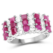 Bids.com 4.14 Carat Genuine Ruby and White Topaz .925 Sterling Silver Ring Rings White Smoke size 7.00,size 6.00,size 8.00,size 9.00,size 5.00