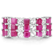 Bids.com 4.14 Carat Genuine Ruby and White Topaz .925 Sterling Silver Ring Rings White Smoke size 7.00,size 6.00,size 8.00,size 9.00,size 5.00