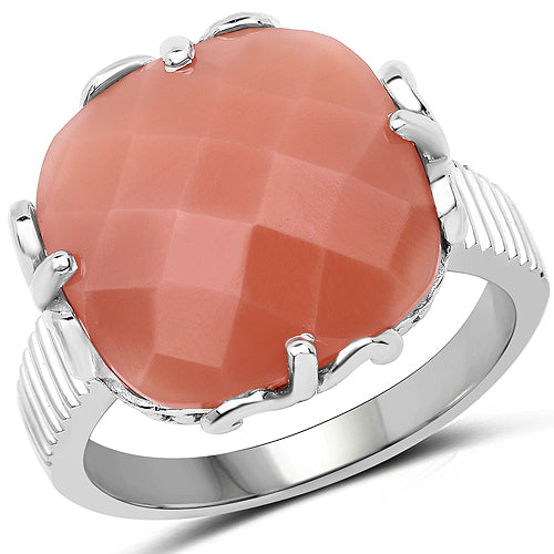 Bids.com 12.75 Carat Genuine Peach Moonstone .925 Sterling Silver Ring Rings White Smoke size 7.00,size 8.00,size 9.00,size 6.00