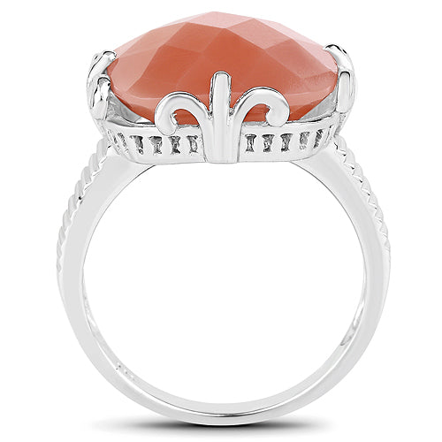 Bids.com 12.75 Carat Genuine Peach Moonstone .925 Sterling Silver Ring Rings White Smoke size 7.00,size 8.00,size 9.00,size 6.00