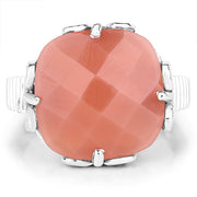 Bids.com 12.75 Carat Genuine Peach Moonstone .925 Sterling Silver Ring Rings White Smoke size 7.00,size 8.00,size 9.00,size 6.00