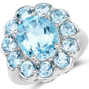Bids.com 8.67 Carat Genuine Blue Topaz .925 Sterling Silver Ring Rings White Smoke size 8.00,size 5.00,size 6.00,size 7.00,size 9.00