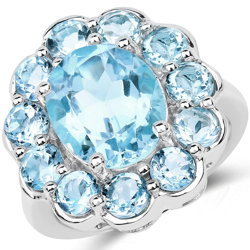 Bids.com 8.67 Carat Genuine Blue Topaz .925 Sterling Silver Ring Rings White Smoke size 8.00,size 5.00,size 6.00,size 7.00,size 9.00