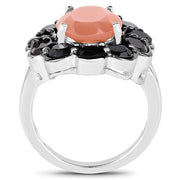 Bids.com 7.88 Carat Genuine Peach Moonstone and Black Spinel .925 Sterling Silver Ring Rings White Smoke size 8.00,size 9.00,size 6.00,size 7.00