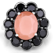 Bids.com 7.88 Carat Genuine Peach Moonstone and Black Spinel .925 Sterling Silver Ring Rings White Smoke size 8.00,size 9.00,size 6.00,size 7.00