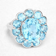 Bids.com 8.77 Carat Genuine Swiss Blue Topaz .925 Sterling Silver Ring Rings White Smoke size 6.00,size 7.00,size 8.00,size 9.00,size 5.00