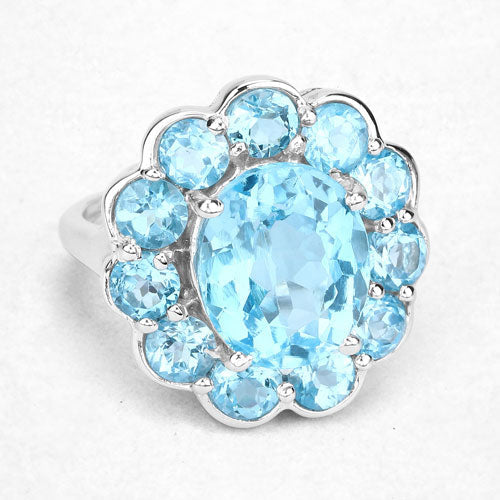 Bids.com 8.77 Carat Genuine Swiss Blue Topaz .925 Sterling Silver Ring Rings White Smoke size 6.00,size 7.00,size 8.00,size 9.00,size 5.00