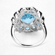Bids.com 8.77 Carat Genuine Swiss Blue Topaz .925 Sterling Silver Ring Rings White Smoke size 6.00,size 7.00,size 8.00,size 9.00,size 5.00