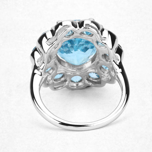Bids.com 8.77 Carat Genuine Swiss Blue Topaz .925 Sterling Silver Ring Rings White Smoke size 6.00,size 7.00,size 8.00,size 9.00,size 5.00