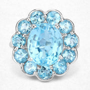 Bids.com 8.77 Carat Genuine Swiss Blue Topaz .925 Sterling Silver Ring Rings White Smoke size 6.00,size 7.00,size 8.00,size 9.00,size 5.00
