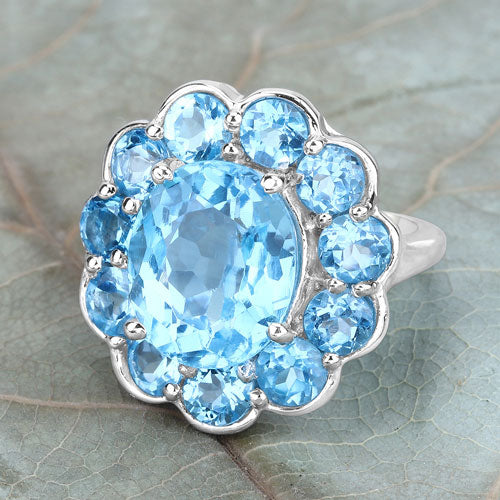 Bids.com 8.77 Carat Genuine Swiss Blue Topaz .925 Sterling Silver Ring Rings Dark Gray size 6.00,size 7.00,size 8.00,size 9.00,size 5.00