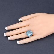 Bids.com 8.77 Carat Genuine Swiss Blue Topaz .925 Sterling Silver Ring Rings Peach Puff size 6.00,size 7.00,size 8.00,size 9.00,size 5.00