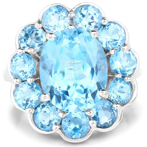 Bids.com 8.77 Carat Genuine Swiss Blue Topaz .925 Sterling Silver Ring Rings White Smoke size 6.00,size 7.00,size 8.00,size 9.00,size 5.00