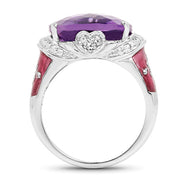 Bids.com 8.86 Carat Genuine Amethyst & White Topaz .925 Sterling Silver Ring Rings White Smoke size 7.00,size 6.00,size 8.00,size 9.00,size 5.00,size 10.00