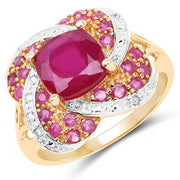 Bids.com 14K Rose Gold Plated 3.88 Carat Glass Filled Ruby, Ruby and White Topaz .925 Sterling Silver Ring Rings White Smoke size 6.00,size 7.00,size 8.00,size 5.00,size 9.00,size 10.00