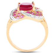 Bids.com 14K Rose Gold Plated 3.88 Carat Glass Filled Ruby, Ruby and White Topaz .925 Sterling Silver Ring Rings White Smoke size 6.00,size 7.00,size 8.00,size 5.00,size 9.00,size 10.00