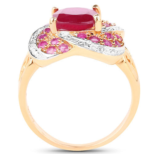 Bids.com 14K Rose Gold Plated 3.88 Carat Glass Filled Ruby, Ruby and White Topaz .925 Sterling Silver Ring Rings White Smoke size 6.00,size 7.00,size 8.00,size 5.00,size 9.00,size 10.00