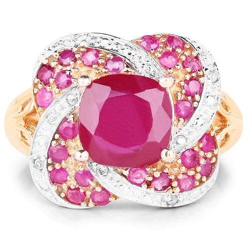 Bids.com 14K Rose Gold Plated 3.88 Carat Glass Filled Ruby, Ruby and White Topaz .925 Sterling Silver Ring Rings White Smoke size 6.00,size 7.00,size 8.00,size 5.00,size 9.00,size 10.00