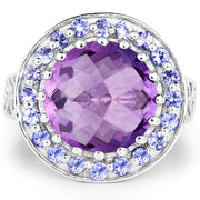 Bids.com 5.95 Carat Genuine Amethyst and Tanzanite .925 Sterling Silver Ring Rings White Smoke size 6.00,size 7.00,size 8.00,size 9.00