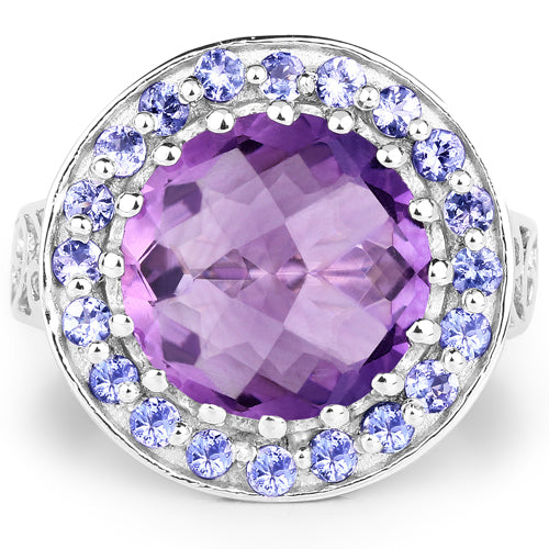 Bids.com 5.95 Carat Genuine Amethyst and Tanzanite .925 Sterling Silver Ring Rings White Smoke size 6.00,size 7.00,size 8.00,size 9.00