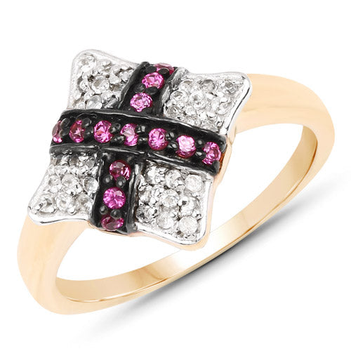 Bids.com 14K Yellow Gold Plated 0.57 Carat Genuine Ruby and White Cubic Zirconia .925 Sterling Silver Ring Rings White Smoke size 8.00,size 6.00,size 7.00,size 9.00