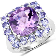 Bids.com 6.63 Carat Genuine Amethyst and Tanzanite .925 Sterling Silver Ring Rings White Smoke size 6.00,size 7.00,size 8.00,size 9.00,size 5.00