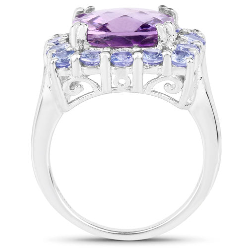 Bids.com 6.63 Carat Genuine Amethyst and Tanzanite .925 Sterling Silver Ring Rings White Smoke size 6.00,size 7.00,size 8.00,size 9.00,size 5.00