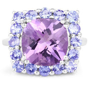 Bids.com 6.63 Carat Genuine Amethyst and Tanzanite .925 Sterling Silver Ring Rings White Smoke size 6.00,size 7.00,size 8.00,size 9.00,size 5.00