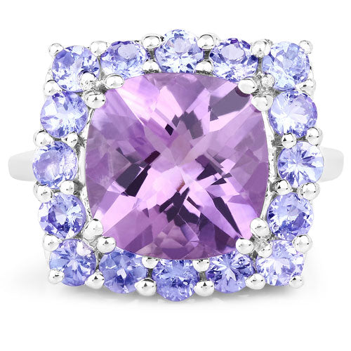 Bids.com 6.63 Carat Genuine Amethyst and Tanzanite .925 Sterling Silver Ring Rings White Smoke size 6.00,size 7.00,size 8.00,size 9.00,size 5.00