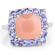 Bids.com 6.70 Carat Genuine Peach Moonstone and Tanzanite .925 Sterling Silver Ring Rings White Smoke size 7.00,size 8.00,size 9.00,size 6.00