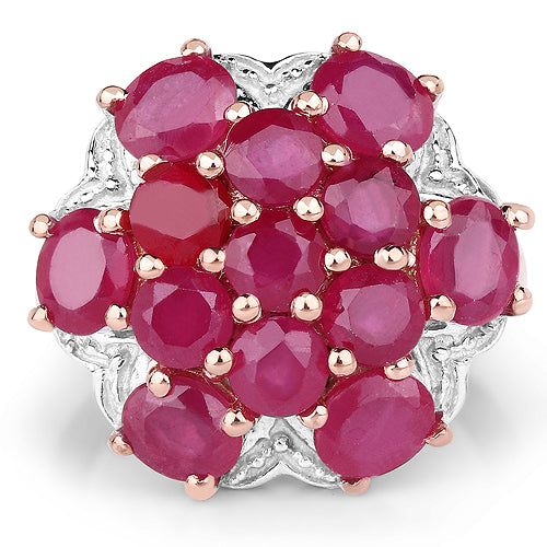 Bids.com 14K Rose Gold Plated 4.52 Carat Genuine Glass Filled Ruby .925 Sterling Silver Ring Rings White Smoke size 7.00,size 8.00,size 6.00
