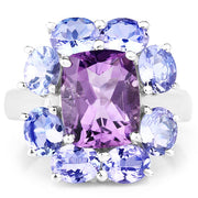 Bids.com 5.24 Carat Genuine Amethyst & Tanzanite .925 Sterling Silver Ring Rings White Smoke size 7.00,size 8.00,size 6.00,size 9.00