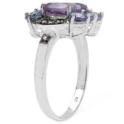 Bids.com 4.04 Carat Genuine Amethyst & Tanzanite .925 Sterling Silver Ring Rings White Smoke size 7.00,size 6.00,size 8.00,size 9.00