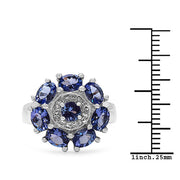 Bids.com 2.58 Carat Genuine Tanzanite & White Topaz .925 Sterling Silver Ring Rings White Smoke size 7.00,size 6.00,size 8.00,size 9.00