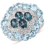 Bids.com 6.54 Carat Genuine London Blue Topaz, Blue Topaz and White Topaz .925 Sterling Silver Ring Rings White Smoke size 7.00,size 8.00,size 6.00,size 9.00