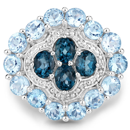 Bids.com 6.54 Carat Genuine London Blue Topaz, Blue Topaz and White Topaz .925 Sterling Silver Ring Rings White Smoke size 7.00,size 8.00,size 6.00,size 9.00