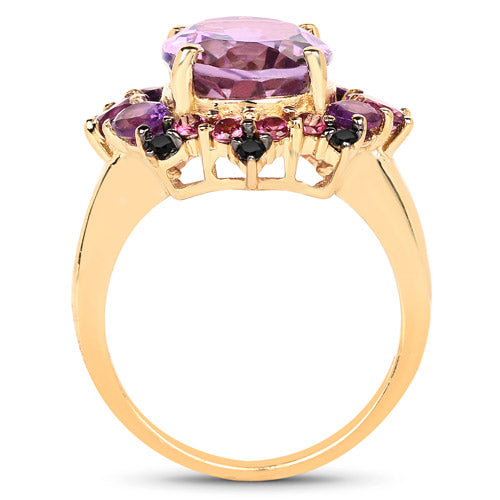 Bids.com 14K Yellow Gold Plated 5.25 Carat Genuine Amethyst, Rhodolite and Blue Diamond .925 Sterling Silver Ring Rings White Smoke size 6.00,size 7.00,size 8.00,size 9.00