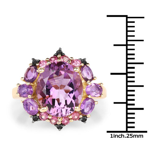 Bids.com 14K Yellow Gold Plated 5.25 Carat Genuine Amethyst, Rhodolite and Blue Diamond .925 Sterling Silver Ring Rings White Smoke size 6.00,size 7.00,size 8.00,size 9.00